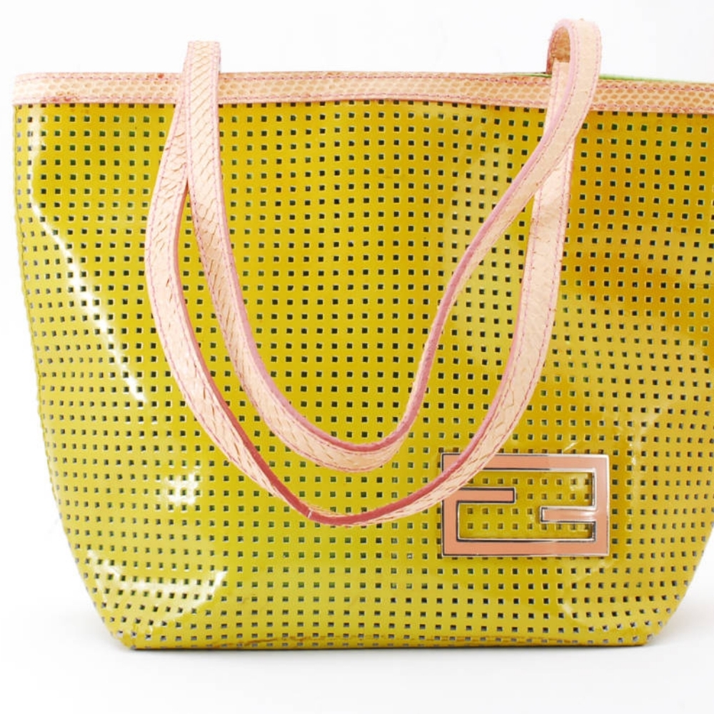 Fendi Perforated Patent Leather and Snake Skin Tote